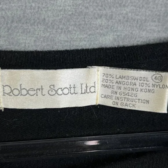 Robert Scott Women L Black Embroidered Beaded Lambswool Angora Sweater Fairygoth - Picture 13 of 16